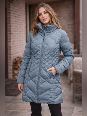 Eddie Bauer Goose Down Long Puffer Jacket Blue Size M Warm Winter Coat